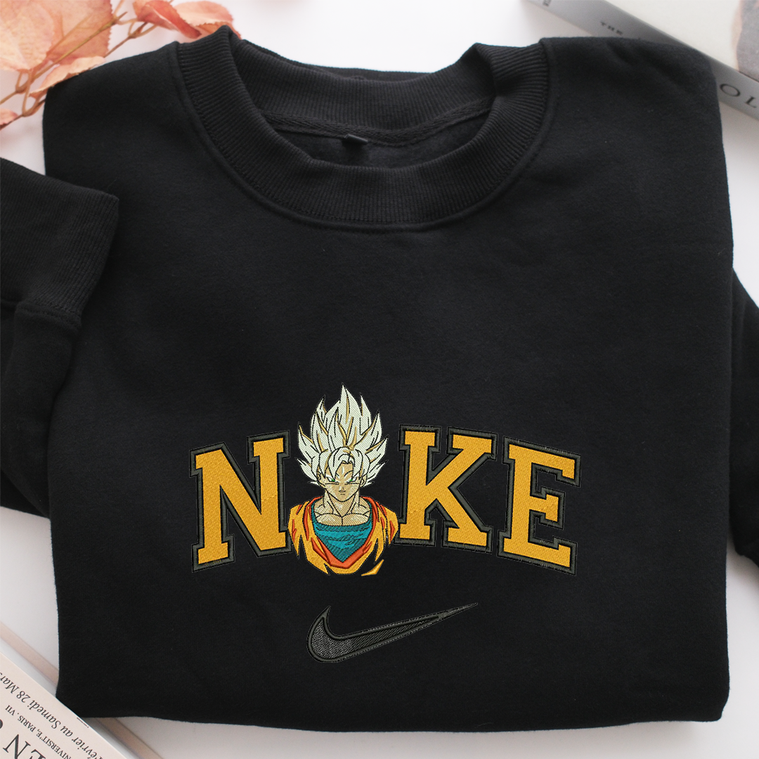 Super Saiyan Goku Nike Embroidered Sweatshirt, Nike Movie Inspired, Valentine's Day Gifts Idea For Him Her