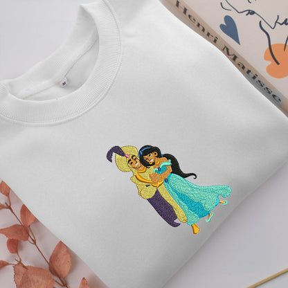 Aladdin & Jasmine Embroidery, Disneyland Embroidered Sweatshirt, Movie Disney Inspired, Valentine's Day Gifts Idea For Him Her