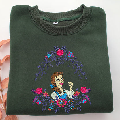 Belle v2 Embroidery, Disneyland Embroidered Sweatshirt, Movie Disney Inspired, Valentine's Day Gifts Idea For Him Her