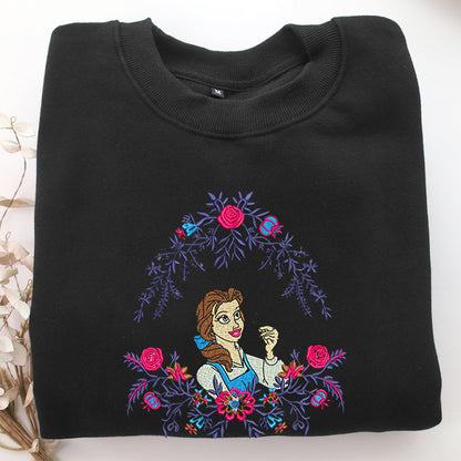 Belle v2 Embroidery, Disneyland Embroidered Sweatshirt, Movie Disney Inspired, Valentine's Day Gifts Idea For Him Her