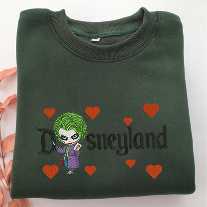Chibi Joker Disneyland Embroidery, Disneyland Embroidered Sweatshirt, Movie Disney Inspired, Valentine's Day Gifts Idea For Him Her