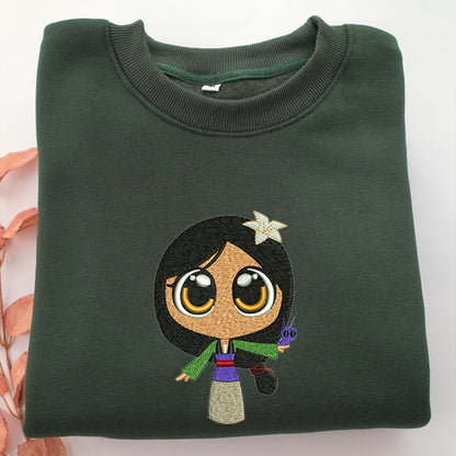 Chibi Mulan Embroidery, Disneyland Embroidered Sweatshirt, Movie Disney Inspired, Valentine's Day Gifts Idea For Him Her