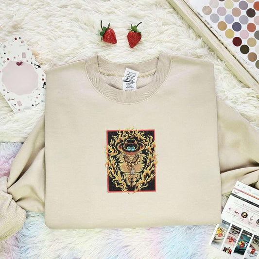 Ace On Fire One Piece Anime Embroidered Shirt