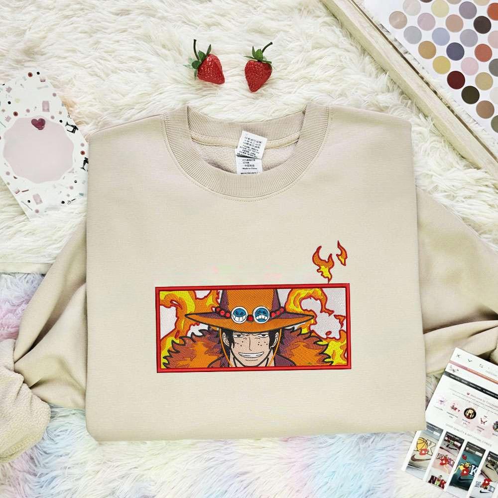 Ace On Fire One Piece Anime Embroidered Shirt