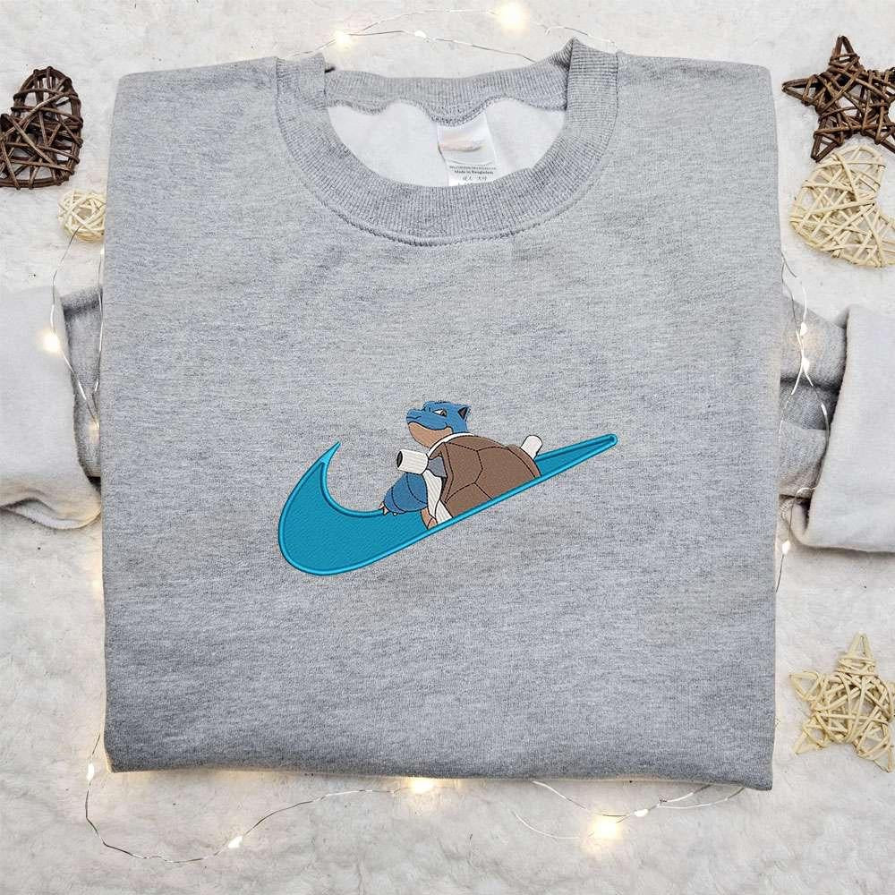 Blastoise X Swoosh Anime Embroidered Sweatshirt Pokemon Embroidered Shirt Best Gift Ideas For Family 1
