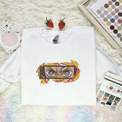 Tanjiros Fierce Eyes Fire Frame Embroidered Shirt Demon Slayer Anime Embroidered Shirt