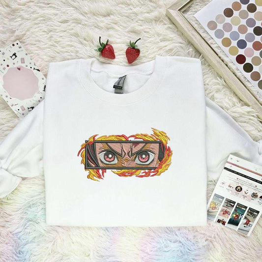 Tanjiros Fierce Eyes Fire Frame Embroidered Shirt Demon Slayer Anime Embroidered Shirt