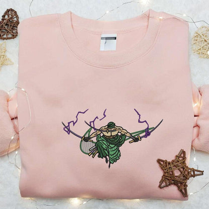 Swoosh Anime X Roronoa Zoro Embroidered Hoodie One Piece Embroidered Shirt