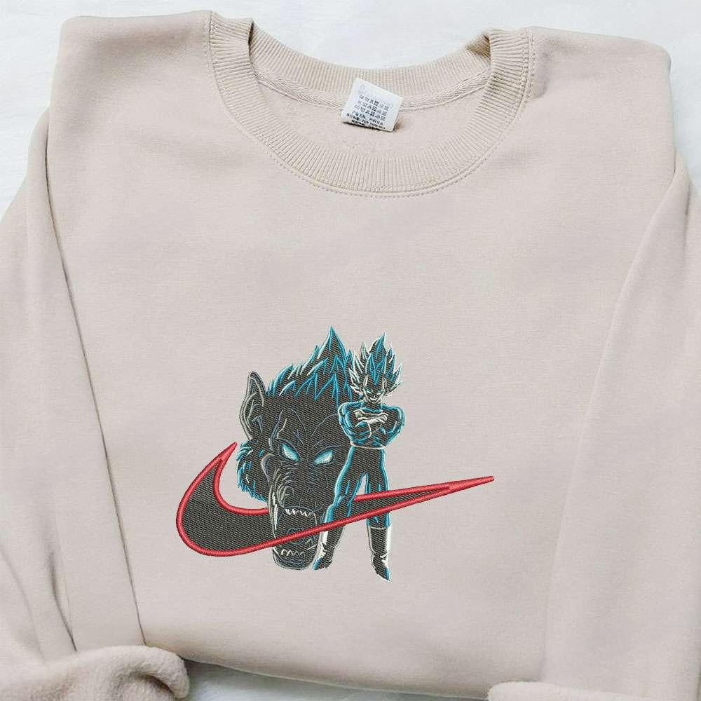 Swoosh Anime X Vegeta And King Kong Embroidered Hoodie Cool Anime Clothing