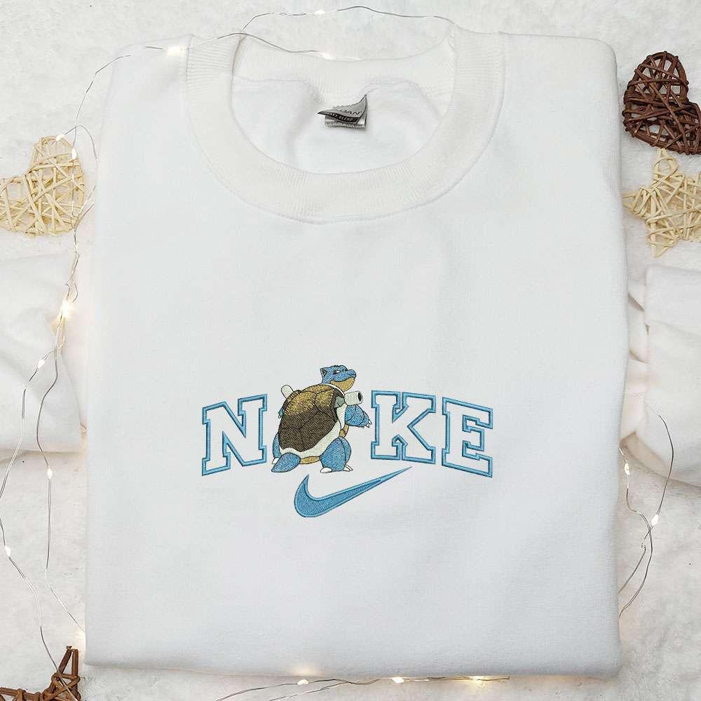 Blastoise x Nike Embroidered Shirt Pokemon Anime Embroidered Hoodie Nike Inspired Embroidered Sweatshirt