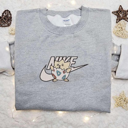 Togepi x Nike Anime Embroidered Sweatshirt Pokemon Embroidered Shirt Best Gift Ideas for Family