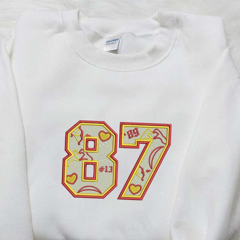 Travis Kelce 87 Kansas City Chiefs Embroidered Shirt NFL Sports Embroidered Hoodie Best Fandom Gifts