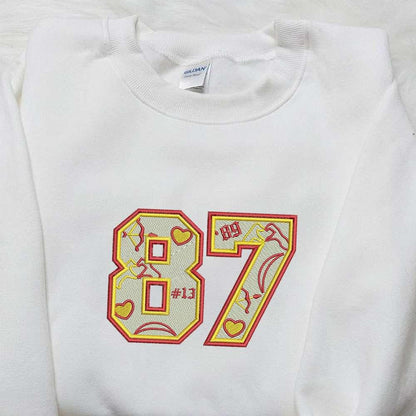Travis Kelce 87 Kansas City Chiefs Embroidered Shirt NFL Sports Embroidered Hoodie Best Fandom Gifts