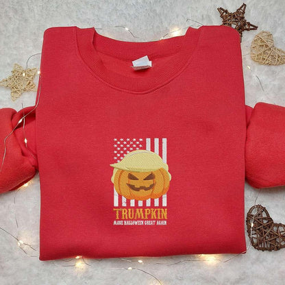 Trumpkin Make Halloween Great Again Embroidered Shirt Funny Halloween Embroidered Shirt Cool Embroidered Shirt
