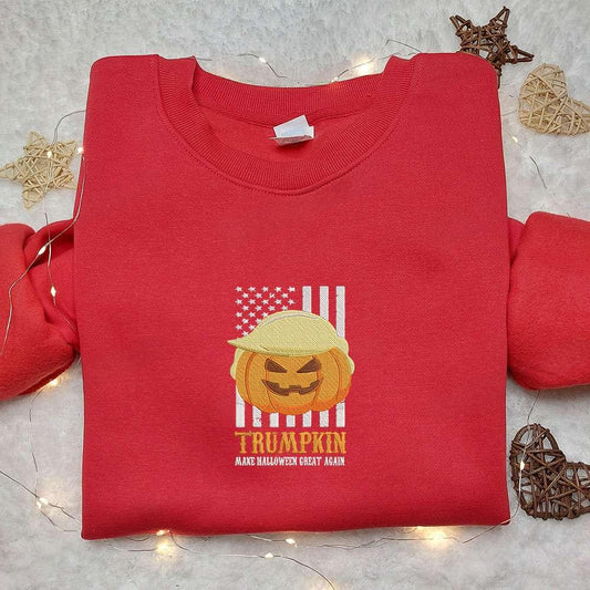 Trumpkin Make Halloween Great Again Embroidered Shirt Funny Halloween Embroidered Shirt Cool Embroidered Shirt