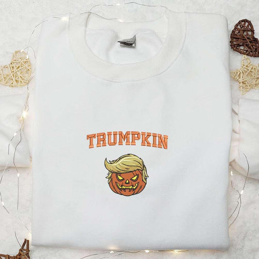 Trumpkin Make Halloween Great Again Embroidered Shirt Funny Halloween Embroidered Shirt Cool Halloween Embroidered Shirt