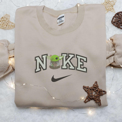 Baby Yoda Flower Nike Embroidered Shirt, Nike Embroidered Shirt, Movie Cartoon Star War Embroidered Shirt