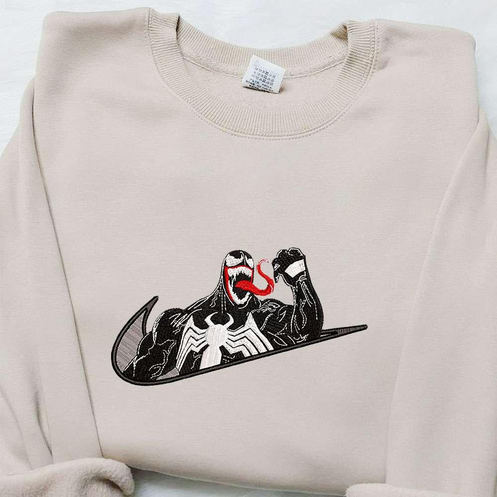 Swoosh x Venom Movie Embroidered Hoodie Marvel Cinematic Universe Embroidered Shirt Best Gift Ideas for Family