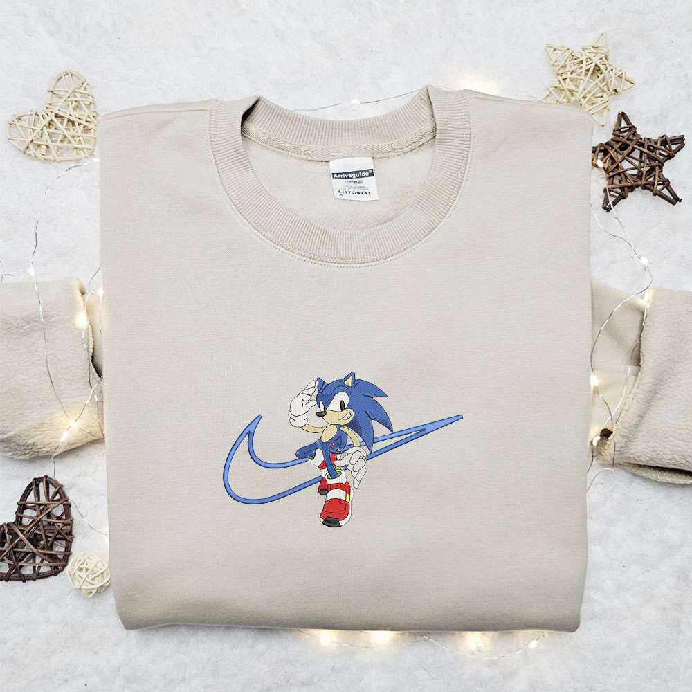 Swoosh x Sonic Embroidered Sweatshirt Movie and Game Embroidered Shirt Best Gift Ideas For All Occasions