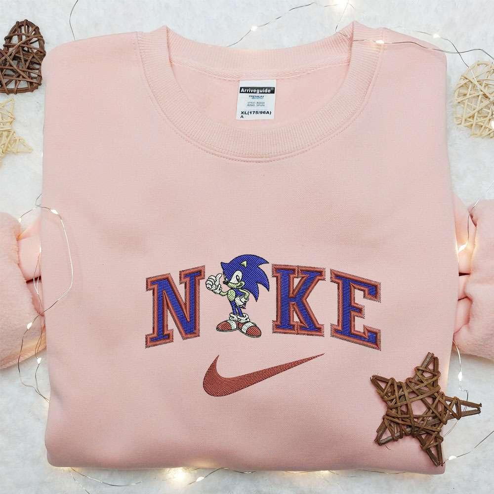 Swoosh x Sonic Movie Embroidered Shirt Best Gift for Family Embroidered Hoodie Custom Nike Embroidered T shirt
