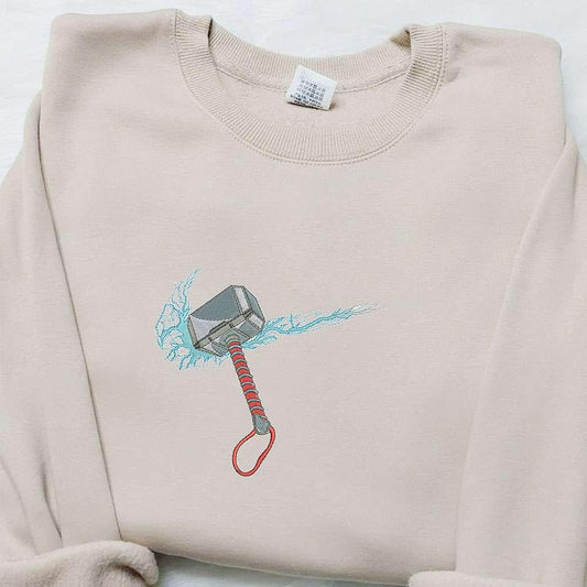 Thor Hammer x Swoosh Movie Embroidered Hoodie Marverl Cinematic Universe Best Gift Ideas for Family