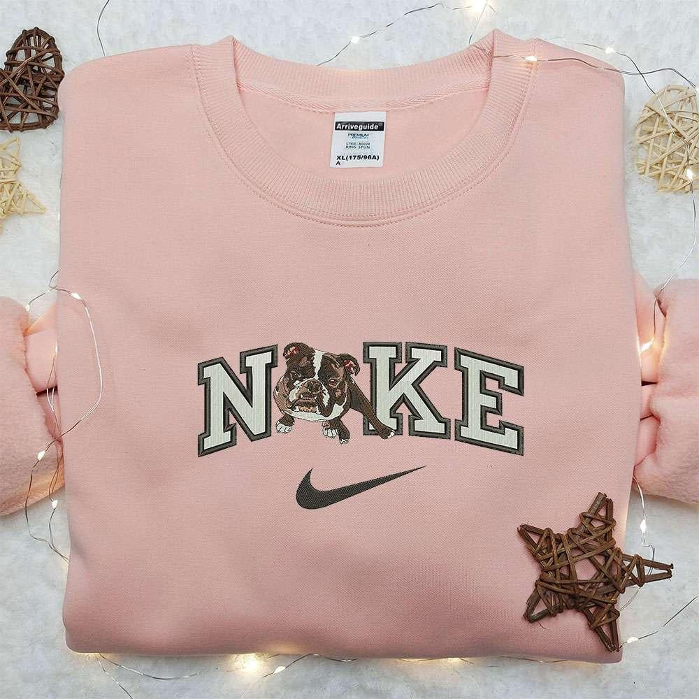 Bulldog x Nike Embroidered Hoodie Animal Embroidered Shirt Nike Inspired Embroidered Shirt