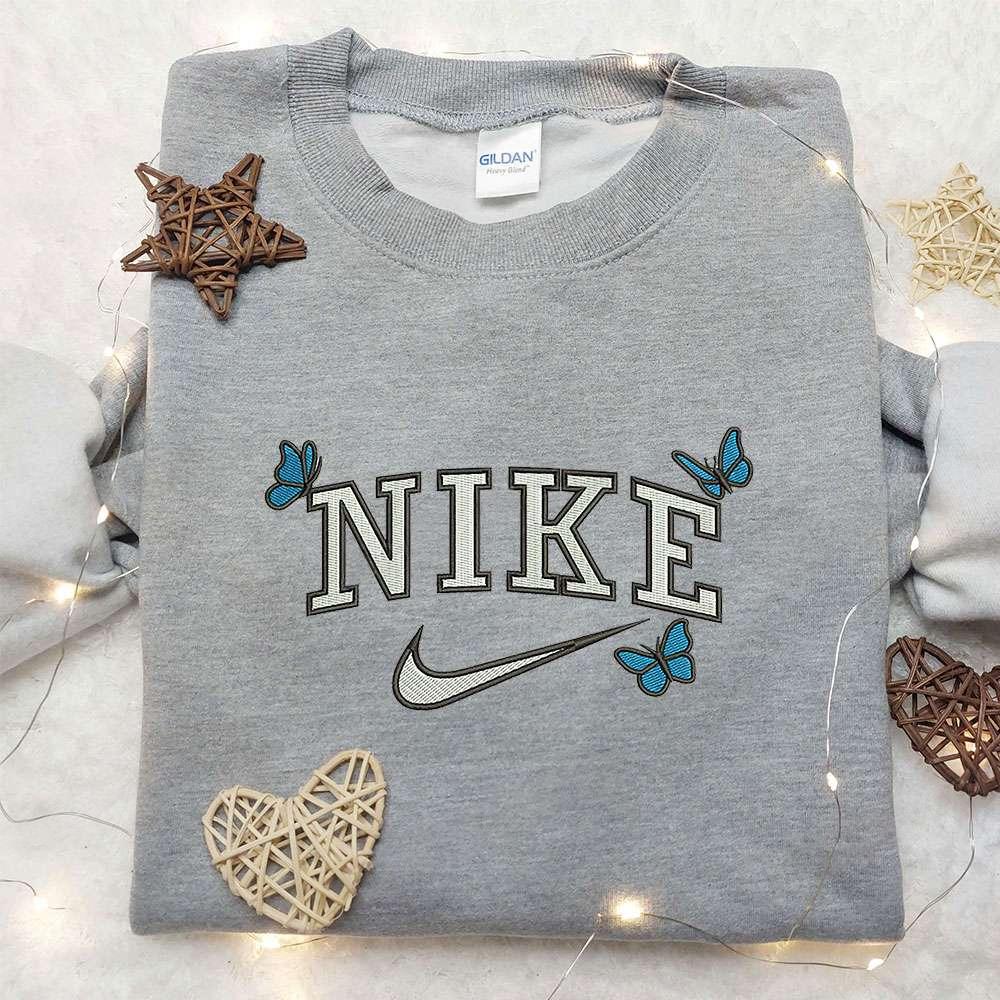 Butterflies x Nike Embroidered Sweatshirt Animal Embroidered Shirt Best Gift for Family