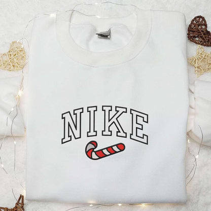 Candy Cane x Nike Embroidered Shirt Christmas Embroidered Hoodie Best Gifts For Family