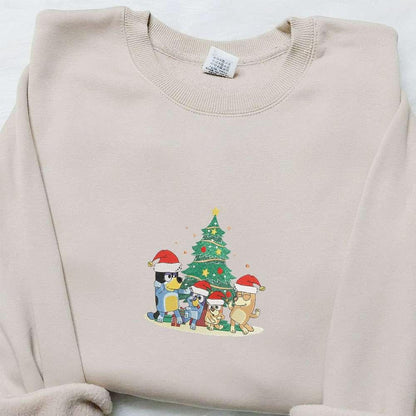 Bluey Family Christmas Tree Embroidered Shirt Christmas Embroidered Hoodie Best Gift Ideas For Family