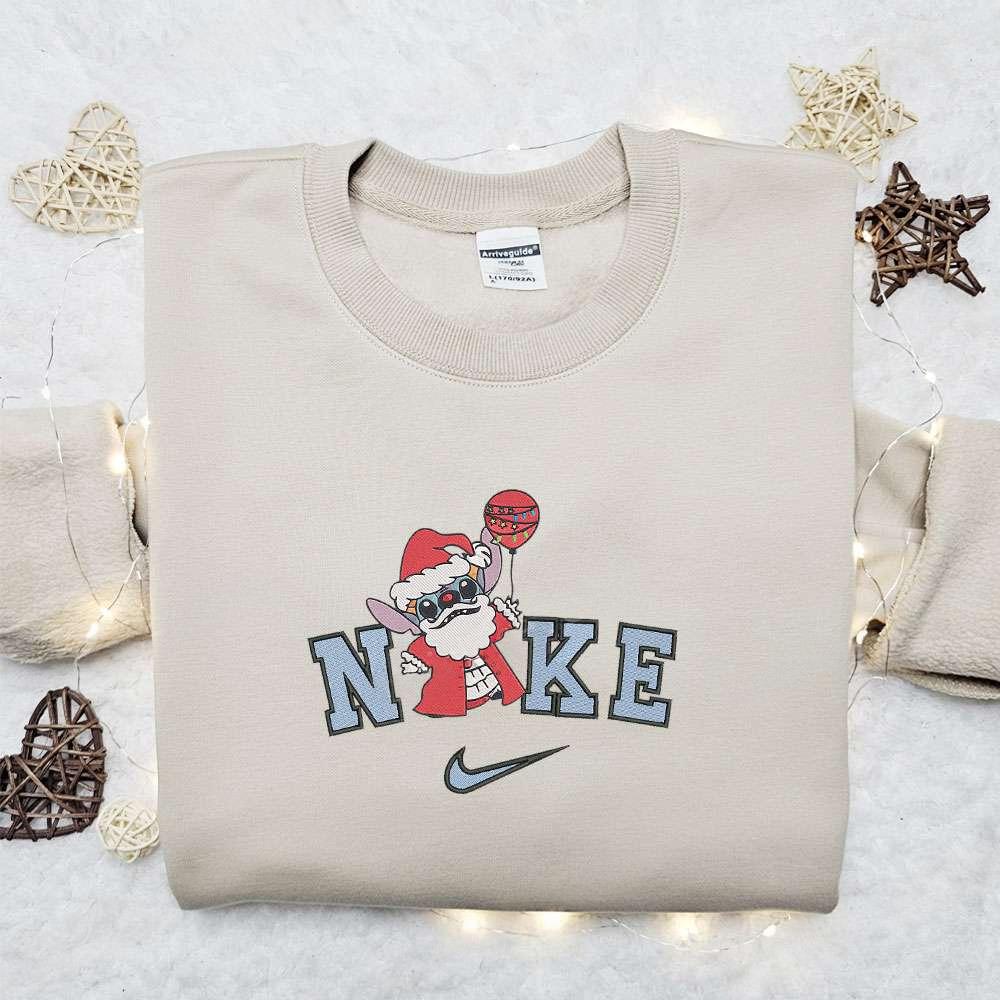 Stitch Santa Balloon x Nike Christmas Embroidered Sweatshirt Disney Movie Christmas Embroidered Shirt Best Christmas Gift Ideas