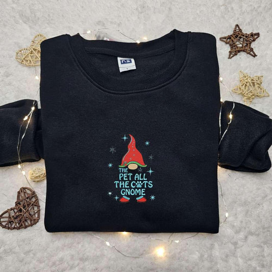 The Pet All The Cats Gnome Embroidered Shirt Christmas Embroidered Hoodie Best Gifts For Family