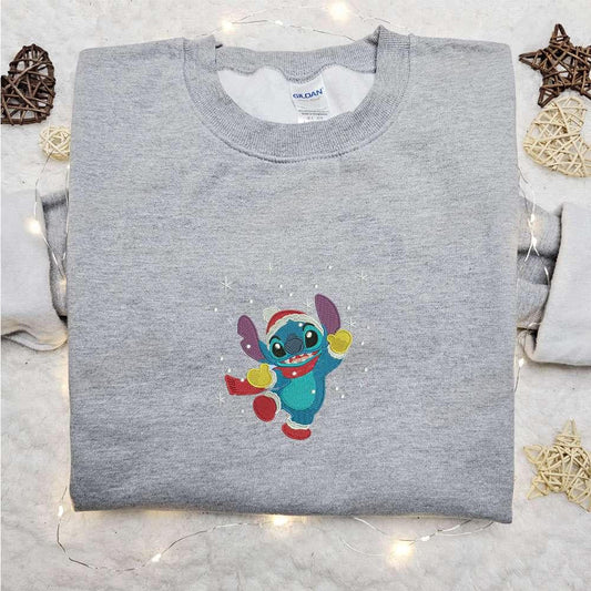 Stitch Xmas Winter Embroidered Shirt Disney Characters Embroidered Hoodie Christmas Embroidered Shirt