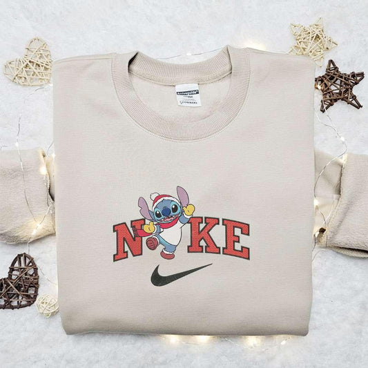 Stitch Happy x Nike Christmas Embroidered Sweatshirt Movie Christmas Embroidered Shirt Best Christmas Gift Ideas