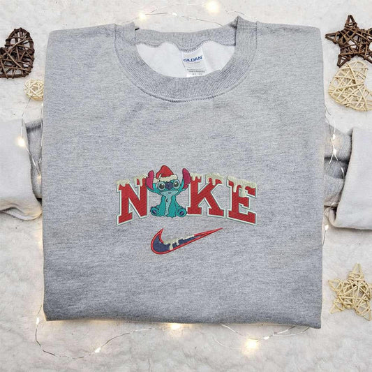 Stitch Xmas Snow x Nike Embroidered Shirt Disney Characters Embroidered Hoodie Christmas Embroidered Sweatshirt