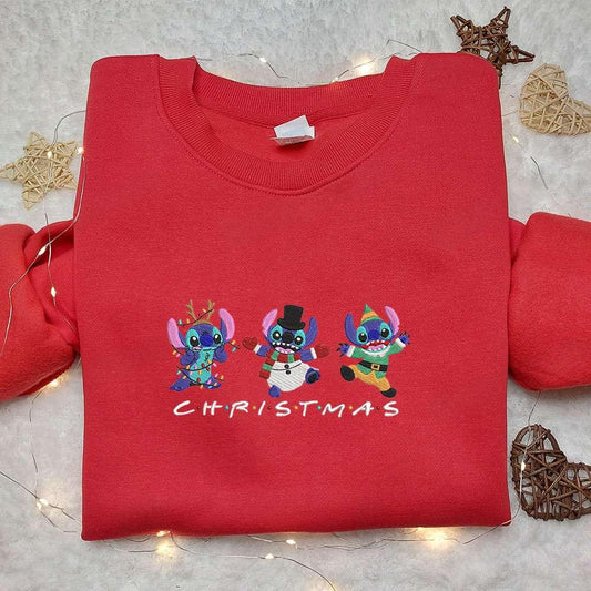 Stitch Christmas Reindeer Elf Embroidered Sweatshirt Disney Christmas Embroidered Sweatshirt Best Christmas Gift Ideas