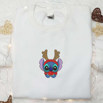 Stitch Reindeer Embroidered Shirt Disney Characters Embroidered Hoodie Christmas Embroidered Shirt