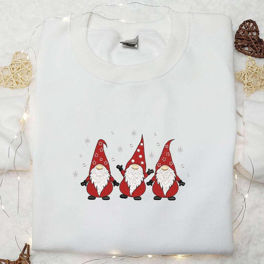 Three Gnomes With Snow Embroidered Hoodie Christmas Embroidered T shirt Best Christmas Gift Ideas