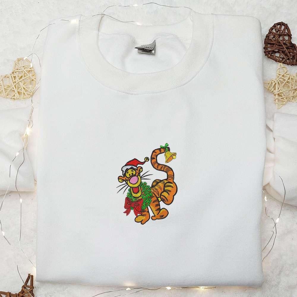 Tigger Xmas Embroidered Shirt Disney Characters Embroidered Hoodie Christmas Embroidered Shirt