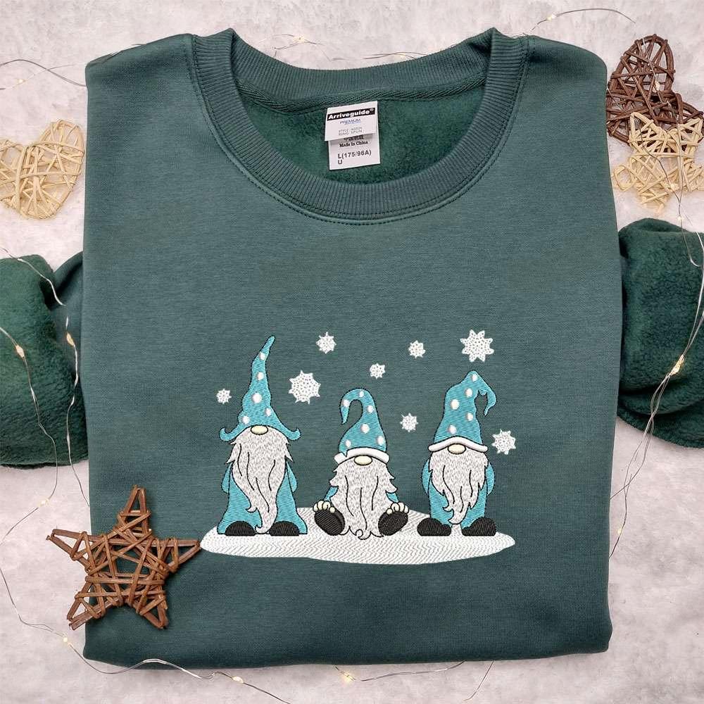 Three Winter Gnomes Embroidered Shirt Christmas Embroidered Hoodie Best Gifts For Family