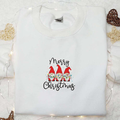 Three Gnomes Merry Christmas Lights Embroidered Shirt Christmas Embroidered Hoodie Best Christmas Gifts For Family 1