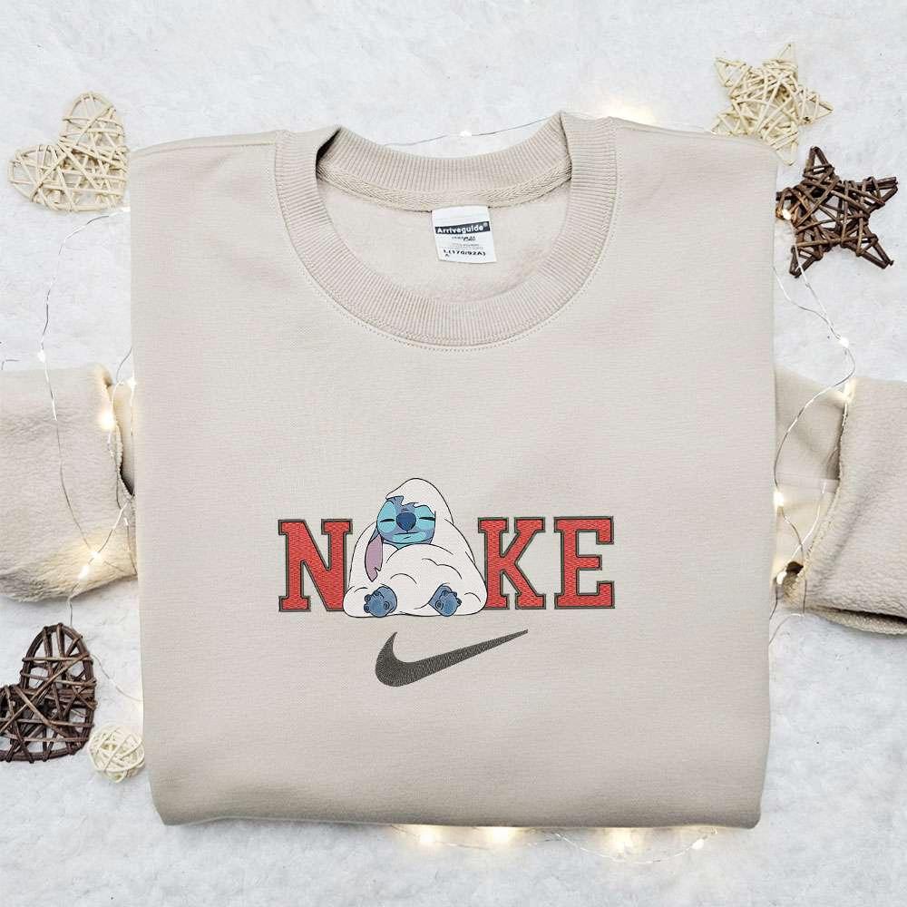 Stitch In Blanket Christmas x Nike Embroidered Sweatshirt Movie Christmas Embroidered Shirt Best Christmas Gift Ideas