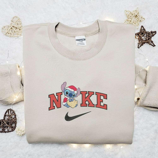 Stitch Santa Love Cake x Nike Christmas Embroidered Sweatshirt Movie Christmas Embroidered Shirt Best Christmas Gift Ideas