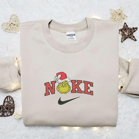 The Villian Grinch Head x Nike Christmas Embroidered Sweatshirt Movie Merry Christmas Embroidered Shirt Best Christmas Day Gift Ideas