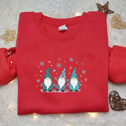 Three Winter Gnome With Snow Embroidered Hoodie Christmas Embroidered Hoodie Best Christmas Gift Ideas For Family