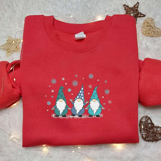 Three Winter Gnome With Snow Embroidered Hoodie Christmas Embroidered Hoodie Best Christmas Gift Ideas For Family