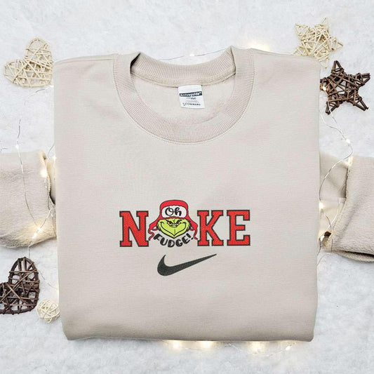 The Grinch Oh Fudge x Nike Christmas Embroidered Sweatshirt Movie Merry Christmas Embroidered Shirt Best Christmas Day Gift Ideas