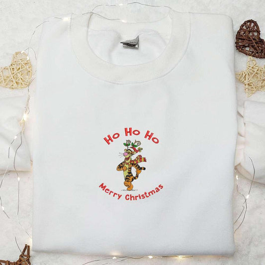 Tigger Ho Ho Ho Merry Christmas Embroidered Shirt Disney Characters Embroidered Hoodie Christmas Embroidered Shirt
