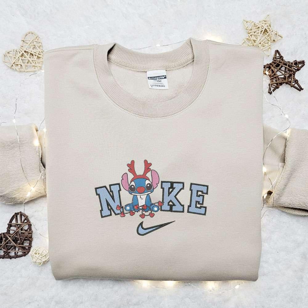 Stitch Reinder x Nike Christmas Embroidered Sweatshirt Disney Movie Christmas Embroidered Shirt Best Christmas Gift Ideas