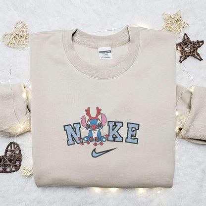 Stitch Reinder x Nike Christmas Embroidered Sweatshirt Disney Movie Christmas Embroidered Shirt Best Christmas Gift Ideas
