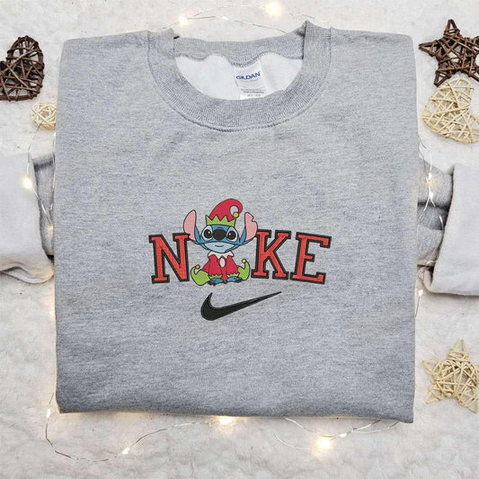 Stitch Christmas x Nike Cartoon Embroidered Sweatshirt Movie Merry Christmas Embroidered Shirt Best Christmas Day Gift Ideas